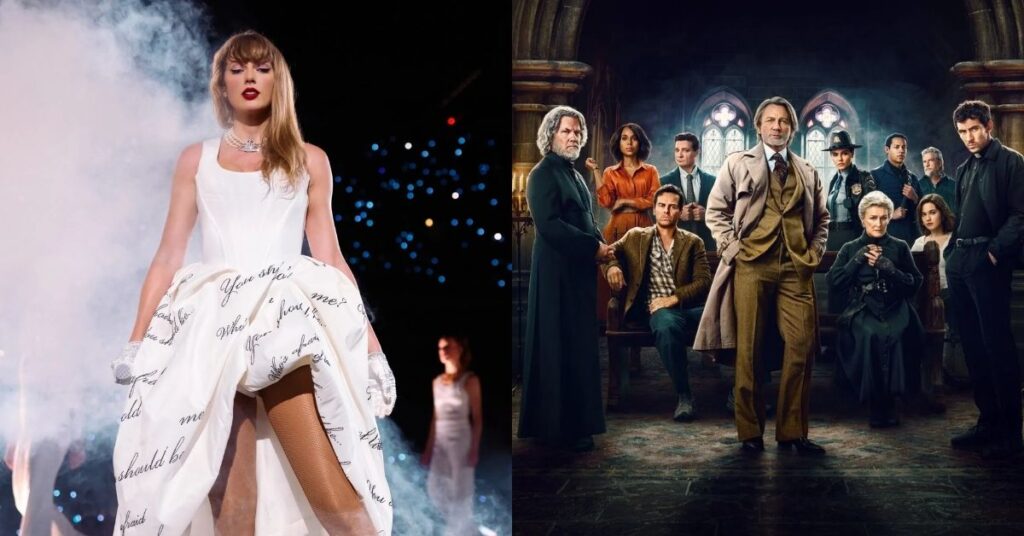 Lançamentos da semana | Cinema e streamings têm Taylor Swift e Knives Out Montagem com Taylor Swift em apresentação da The Eras Tour ao lado do elenco reunido de Vivo ou Morto – Um Mistério Knives Out, dois lançamentos da semana