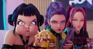 Personagens de Guerreiras do K-Pop reunidas em cena da animação da Netflix