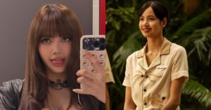 Lisa do BLACKPINK estrela comédia romântica na Netflix; confira detalhes Montagem com duas fotos da cantora Lisa, do BLACKPINK: à esquerda, uma selfie estilizada em frente ao espelho com visual moderno; à direita, Lisa caracterizada com uniforme de funcionária de hotel em cenário tropical da série The White Lotus.