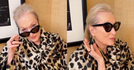 Meryl Streep usa óculos escuros de marca brasileira durante gravação do The Late Show em Nova York promovendo O Diabo Veste Prada 2