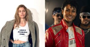 Montagem com Paris Jackson em retrato casual e Jaafar Jackson caracterizado como Michael Jackson no filme biográfico