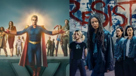 Spin off de The Boys é cancelado e surpreende fãs negativamente; saiba mais Elenco de The Boys ao lado dos personagens de Gen V, destacando o confronto entre heróis veteranos e jovens com superpoderes no universo da série.