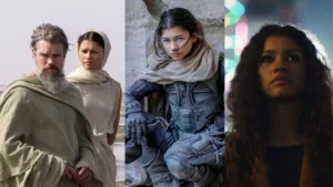 Christopher Nolan se impressionou com rotina intensa de Zendaya; saiba o motivo Montagem com fotos de Zendaya em: A Odisséia, Duna e Euphoria