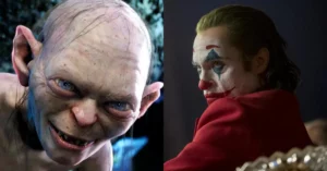 O Senhor dos Anéis: novo filme inspirado em Coringa vai explorar lado sombrio de Gollum Montagem com Gollum, de O Senhor dos Anéis, ao lado de Joaquin Phoenix caracterizado como Coringa em cena do filme de 2019.