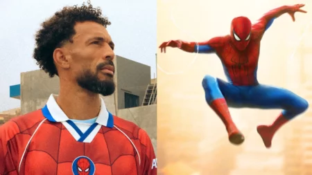 Montagem de fotos com goleiro vozinha e o Homem-Aranha