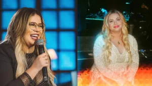 Marina Versos surge como Marília Mendonça para cinebiografia da sertaneja; confira Montagem com duas fotos, uma de Marina Versos e outra de Marília Mendonça. À esquerda, Mendonça surge com microfone em mãos. À direita, Versos usa vestido prateado brilhante.