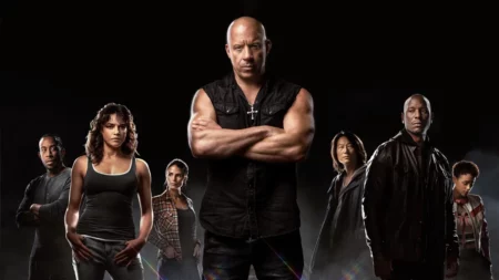 Elenco de Velozes e Furiosos em arte promocional dop filme.