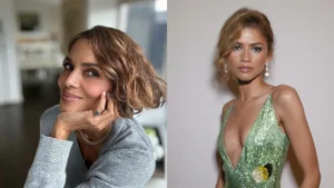 Halle Berry revela desejo de interpretar mãe de Zendaya: ‘Eu adoraria’ Montagem com Halle Berry à esquerda e Zendaya à direita, ambas em retratos individuais.